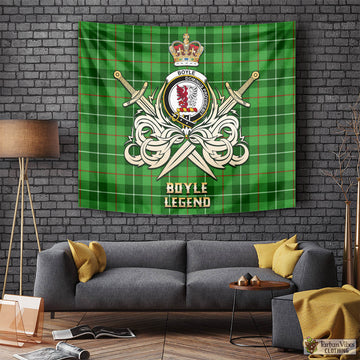 Boyle Tartan Tapestry with Clan Crest and the Golden Sword of Courageous Legacy Tapestry - Tartan Vibes Clothing