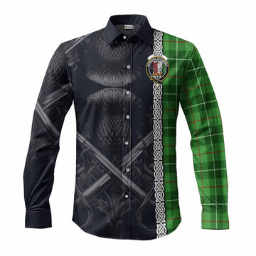 Tartan Vibes Clothing Boyle Tartan Long Sleeve Button Shirt with Family Crest Cross Sword Thistle Celtic Vibes