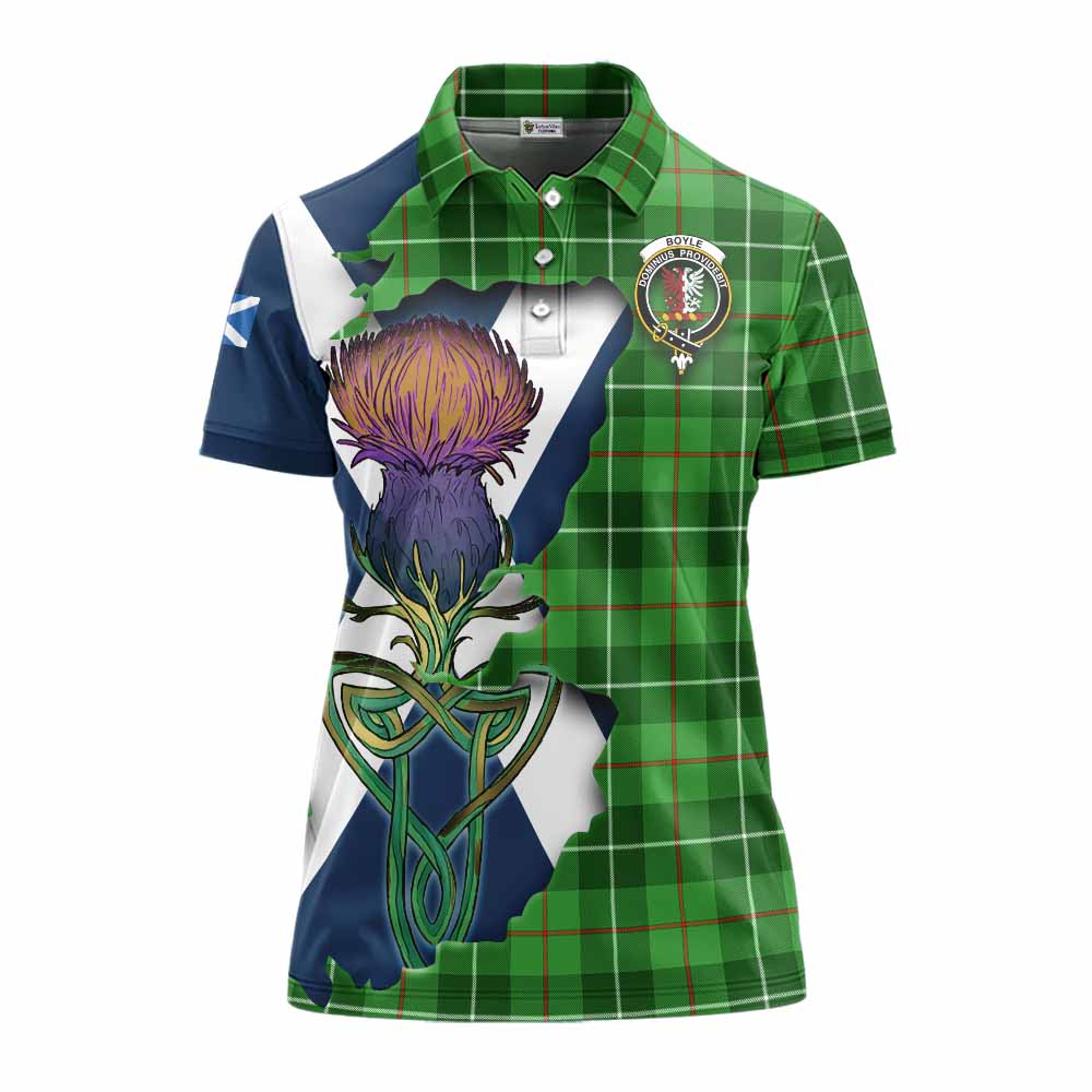Tartan Vibes Clothing Boyle Tartan Family Crest Women's Polo Shirt Scottish Thistle Celtic Inspired