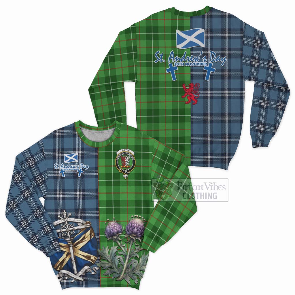 Boyle Tartan Sweatshirt Happy St. Andrew's Day Half Tartan Style Unisex - Tartan Vibes Clothing