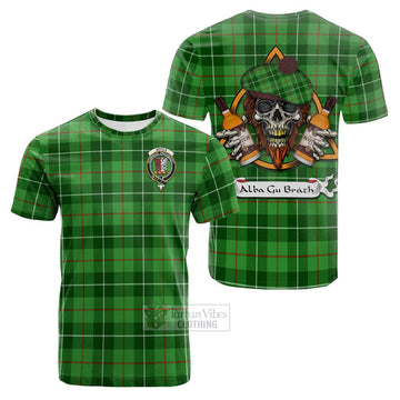 Boyle Tartan Cotton T-shirt with Family Crest and Bearded Skull Holding Bottles of Whiskey Kid's Shirt - Tartan Vibes Clothing
