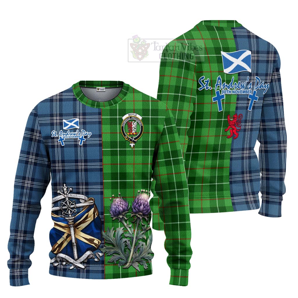 Boyle Tartan Knitted Sweater Happy St. Andrew's Day Half Tartan Style Unisex - Tartan Vibes Clothing