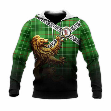 Boyle Crest Tartan Knitted Hoodie with Golden Lion Emblem Celtic Style Unisex Knitted Pullover Hoodie - Tartan Vibes Clothing