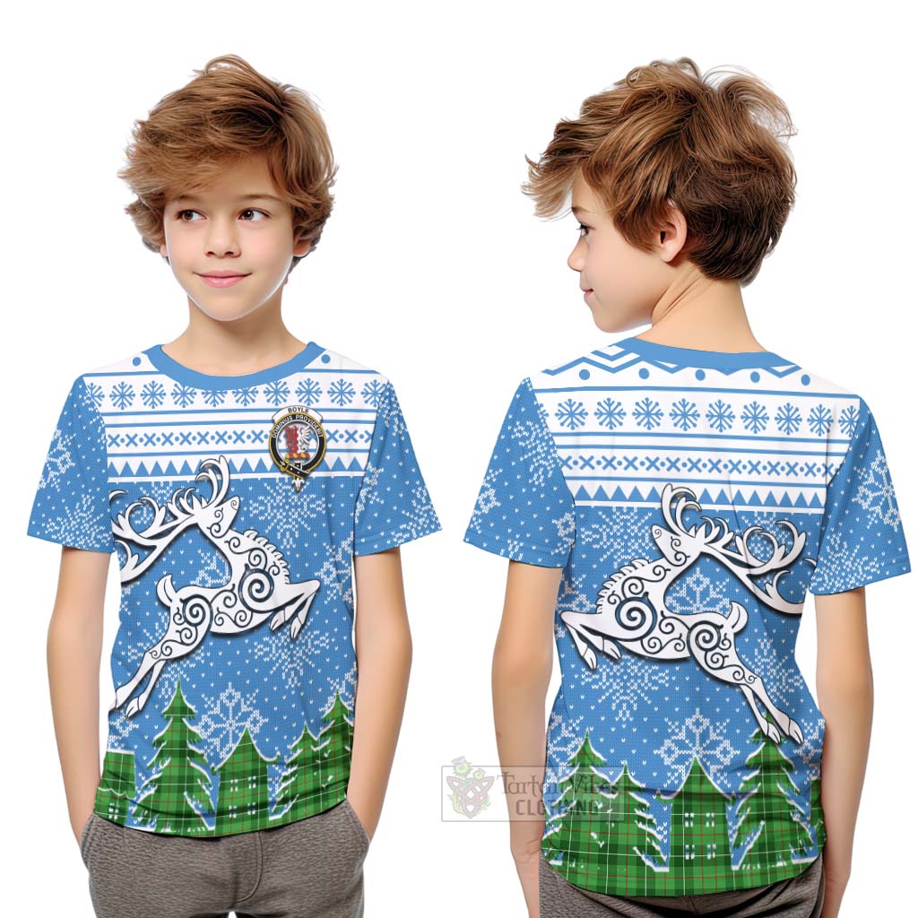 Boyle Clan Christmas Kid T-Shirt Celtic Reindeer Style Youth XL Size14 - Tartan Vibes Clothing