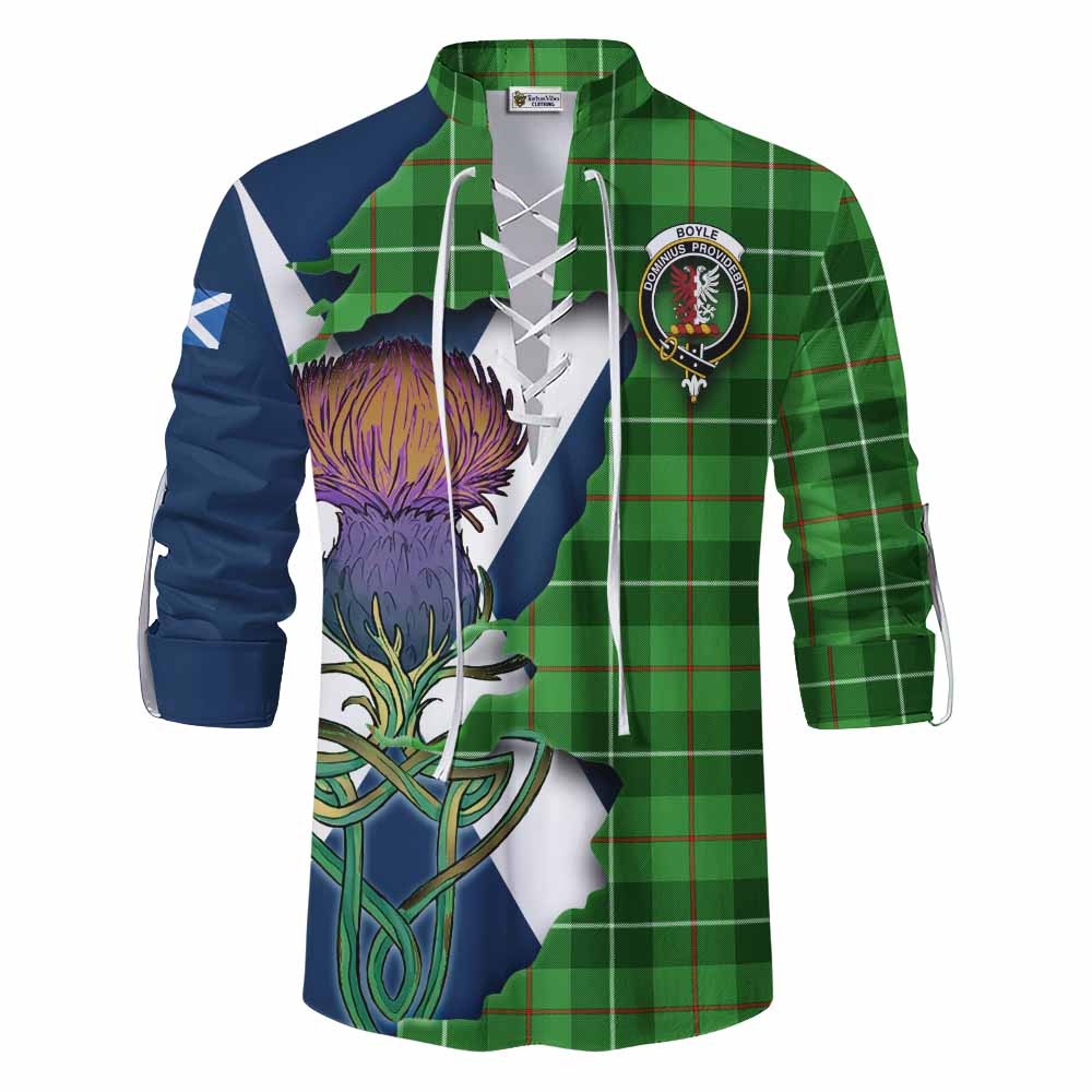 Tartan Vibes Clothing Boyle Tartan Family Crest Ghillie Kilt Shirt Scottish Thistle Celtic Inspired