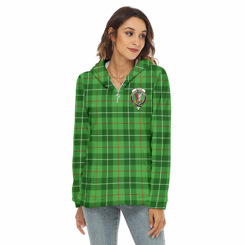 Boyle Tartan Women's Borg Fleece Hoodie with Half Zip with Family Crest Female - Tartan Vibes Clothing