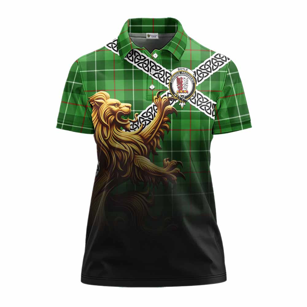 Boyle Crest Tartan Women's Polo Shirt with Golden Lion Emblem Celtic Style Women - Tartan Vibes Clothing
