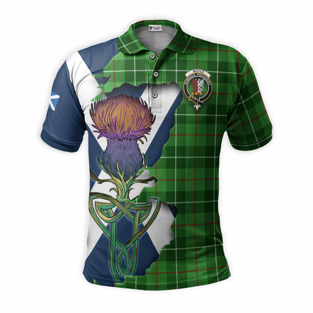 Tartan Vibes Clothing Boyle Tartan Family Crest Polo Shirt Scottish Thistle Celtic Inspired