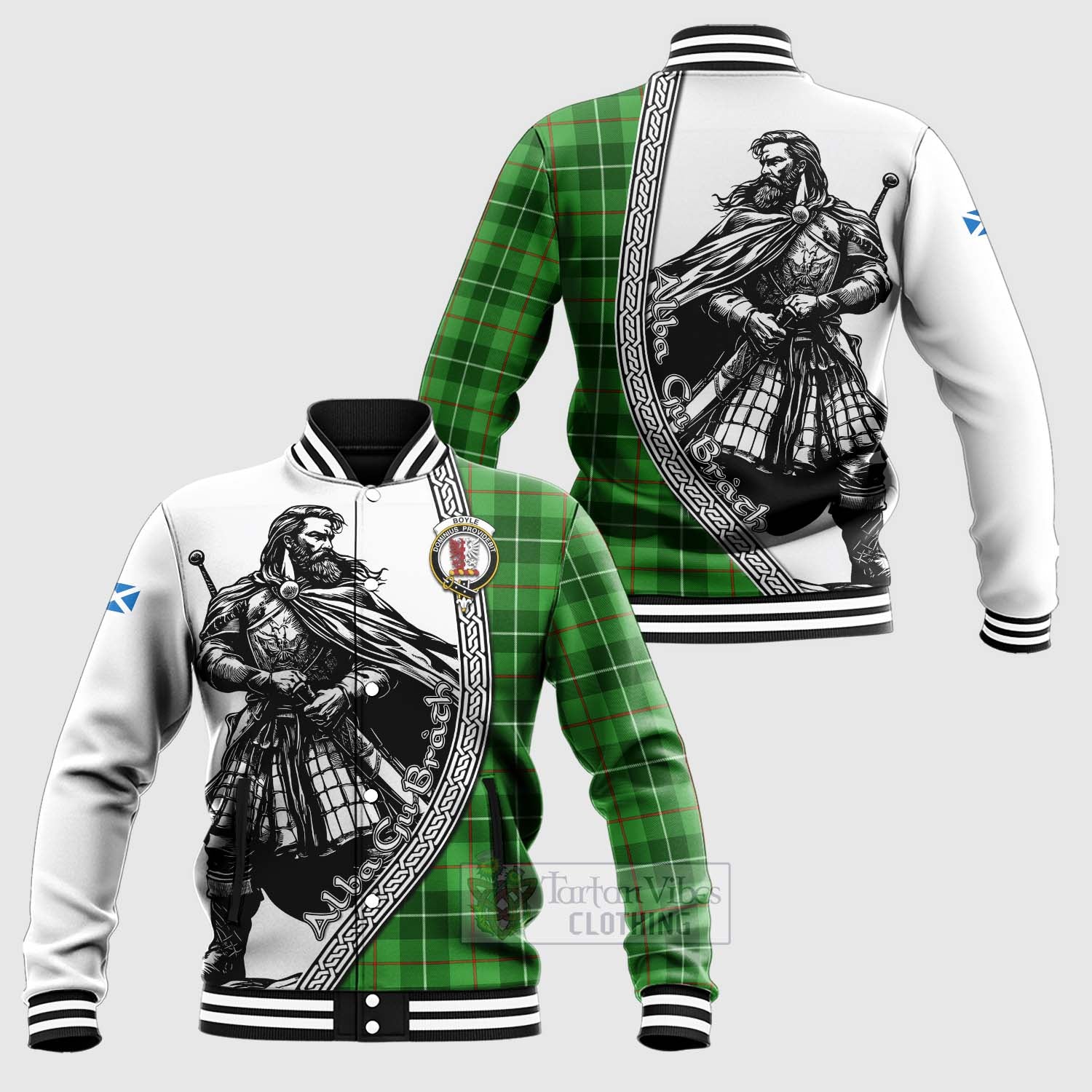 Boyle Tartan Clan Crest Baseball Jacket with Highlander Warrior Celtic Style Unisex - Tartan Vibes Clothing
