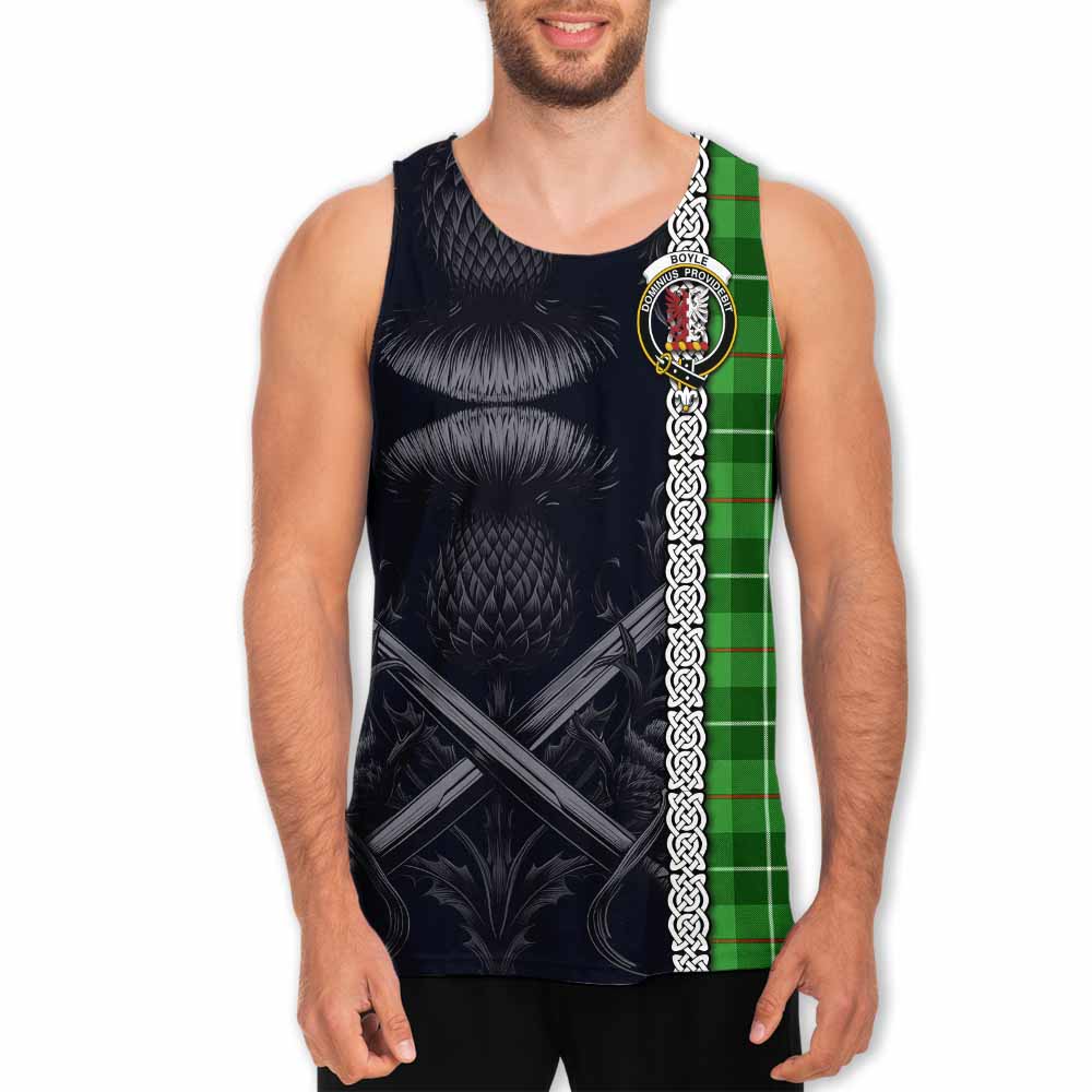 Boyle Tartan Men's Tank Top with Family Crest Cross Sword Thistle Celtic Vibes Men - Tartan Vibes Clothing