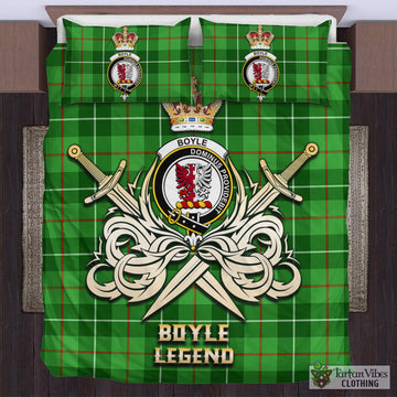 Tartan Vibes Clothing Boyle Tartan Bedding Set with Clan Crest and the Golden Sword of Courageous Legacy