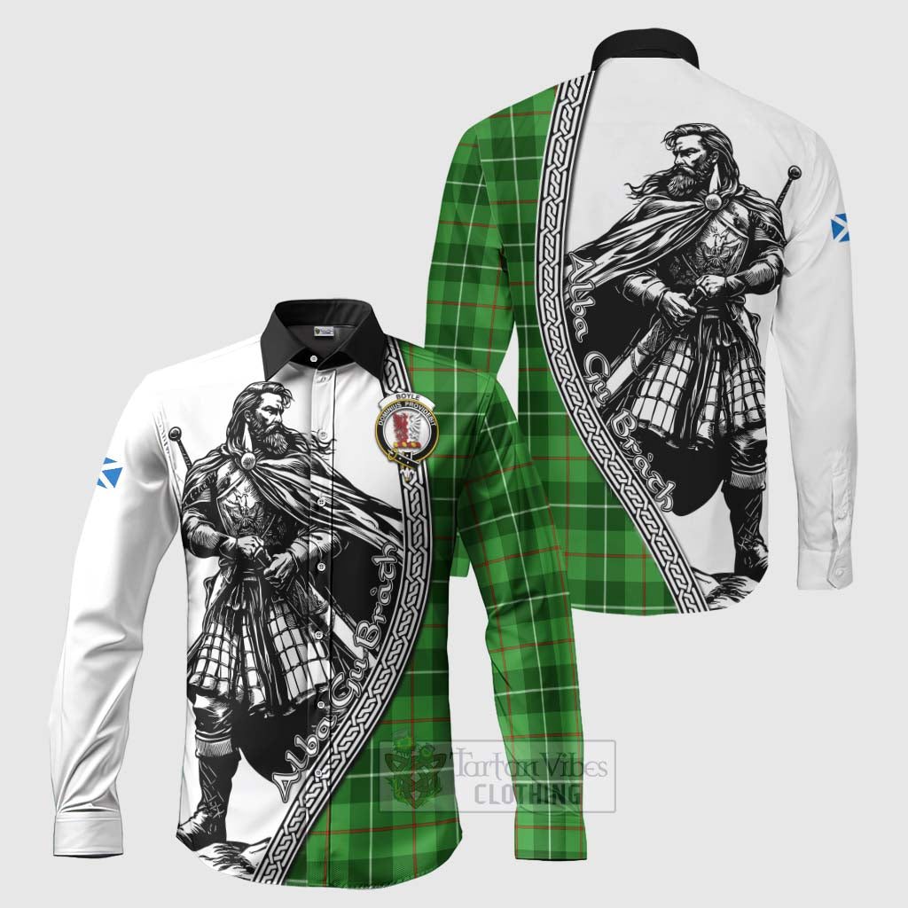 Boyle Tartan Clan Crest Long Sleeve Button Shirt with Highlander Warrior Celtic Style Men's Shirt S - Tartan Vibes Clothing