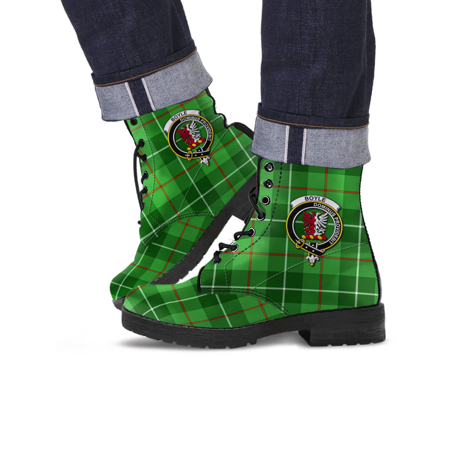 Boyle Tartan Leather Boots with Family Crest - Tartanvibesclothing
