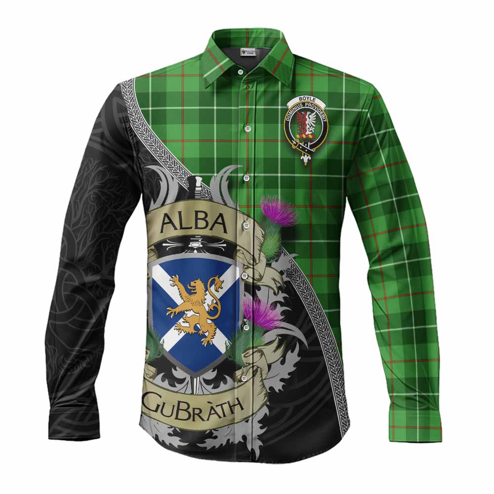 Boyle Tartan Family Crest Long Sleeve Button Shirt Lion Rampant Royal Thistle Shield Celtic Inspired Men's Shirt S - Tartan Vibes Clothing