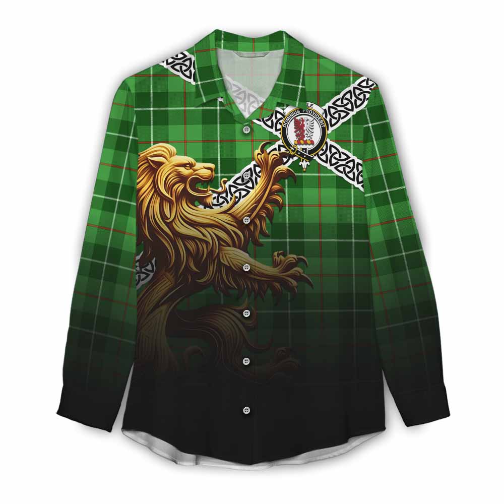 Boyle Crest Tartan Women's Casual Shirt with Golden Lion Emblem Celtic Style Female - Tartan Vibes Clothing