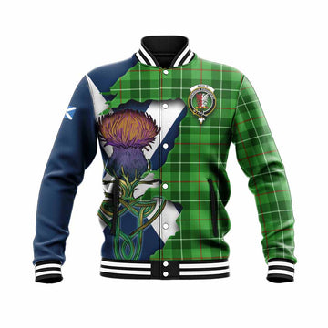 Tartan Vibes Clothing Boyle Tartan Family Crest Baseball Jacket Scottish Thistle Celtic Inspired
