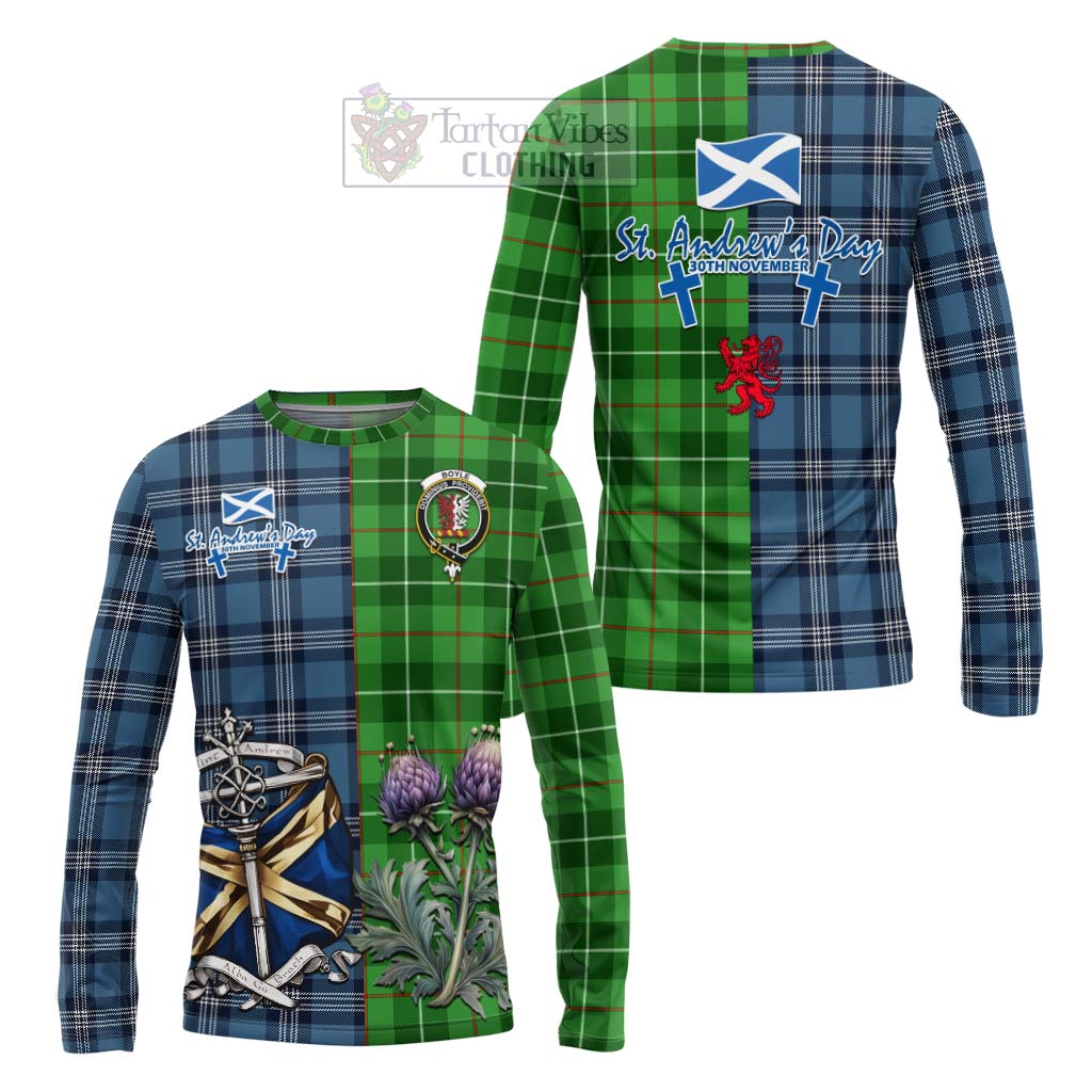 Boyle Tartan Long Sleeve T-Shirt Happy St. Andrew's Day Half Tartan Style Unisex - Tartan Vibes Clothing