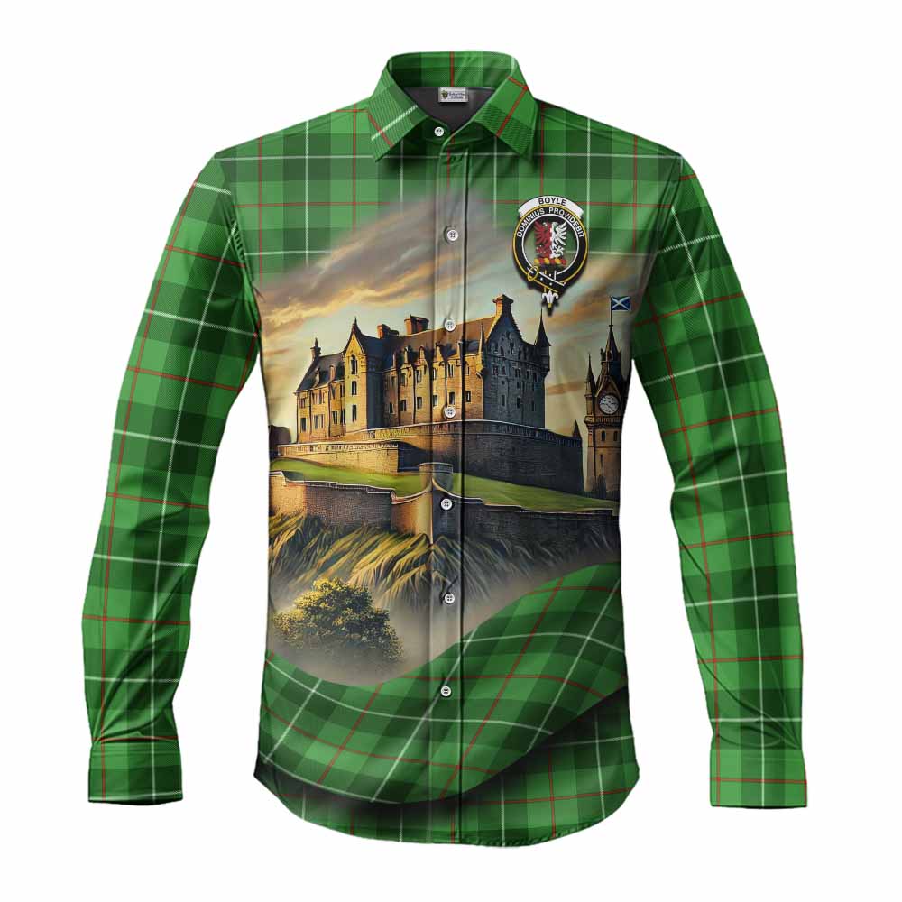 Tartan Vibes Clothing Boyle Tartan Family Crest Long Sleeve Button Shirt with Scottish Ancient Castle Style