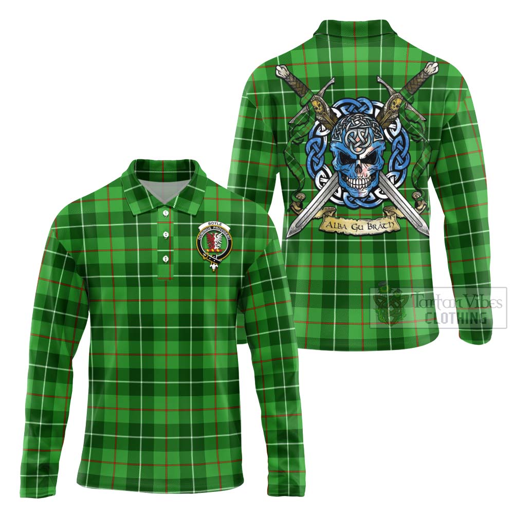 Boyle Tartan Long Sleeve Polo Shirt with Family Crest Celtic Skull Style Unisex - Tartan Vibes Clothing