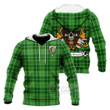 Boyle Tartan Knitted Hoodie with Family Crest and Bearded Skull Holding Bottles of Whiskey Unisex Knitted Pullover Hoodie - Tartan Vibes Clothing