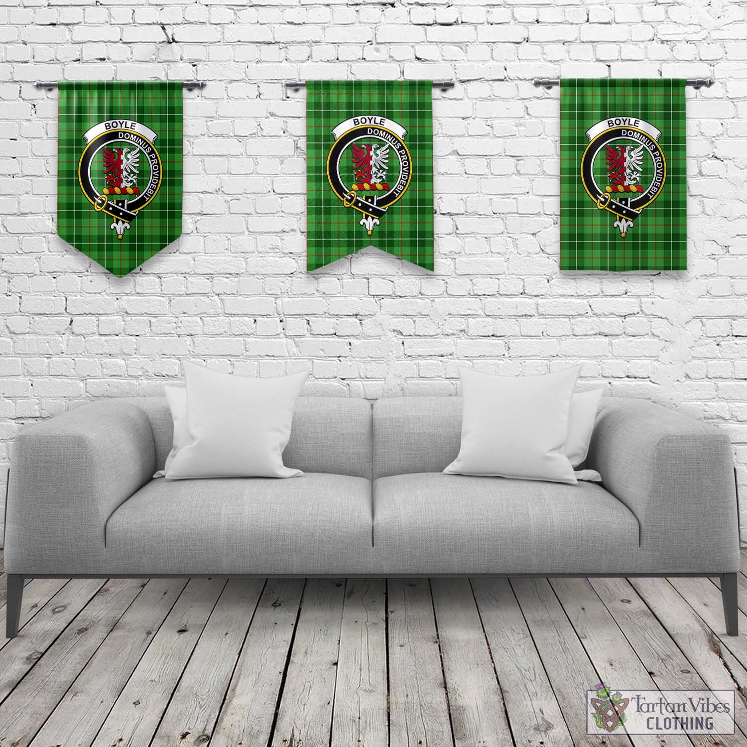 Boyle Tartan Gonfalon, Tartan Banner with Family Crest Rectangle - Tartan Vibes Clothing