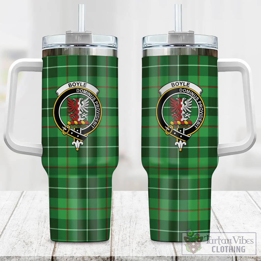 Boyle Tartan Tumbler with Handle with Family Crest One Size 40 OZ - Tartan Vibes Clothing