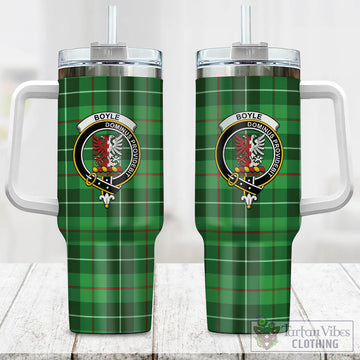 Boyle Tartan Tumbler with Handle with Family Crest One Size 40 OZ - Tartan Vibes Clothing