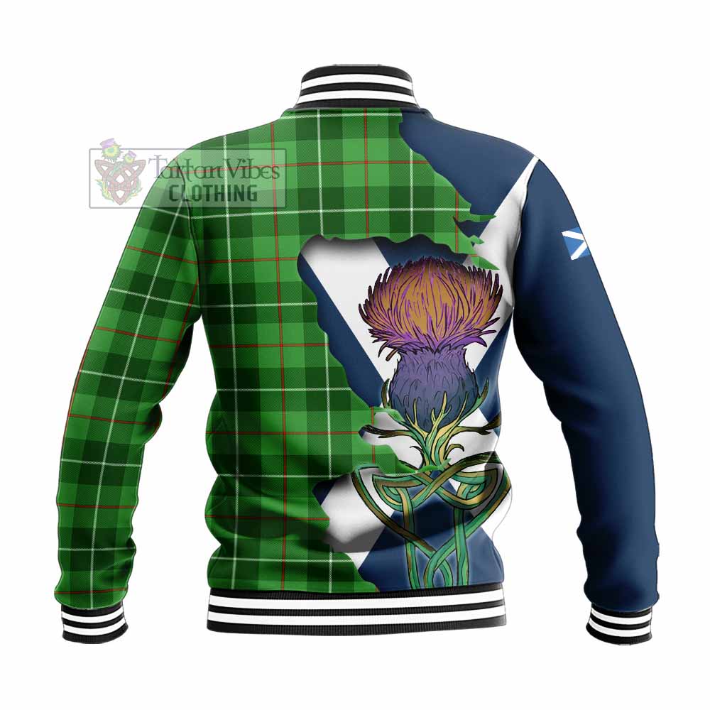 Tartan Vibes Clothing Boyle Tartan Family Crest Baseball Jacket Scottish Thistle Celtic Inspired