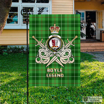 Boyle Tartan Garden Flag with Clan Crest and the Golden Sword of Courageous Legacy