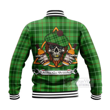 Boyle Tartan Baseball Jacket with Family Crest and Bearded Skull Holding Bottles of Whiskey - Tartan Vibes Clothing