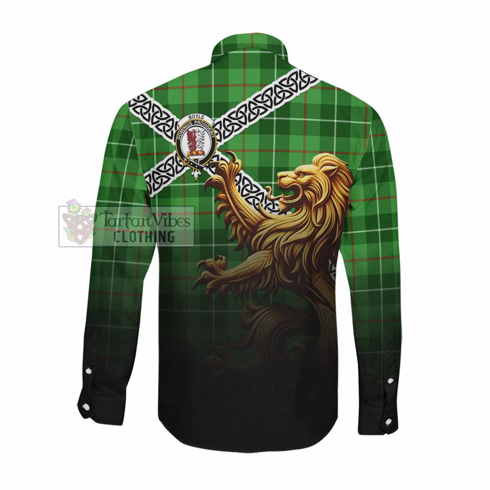 Boyle Crest Tartan Long Sleeve Button Shirt with Golden Lion Emblem Celtic Style Men's Shirt - Tartan Vibes Clothing
