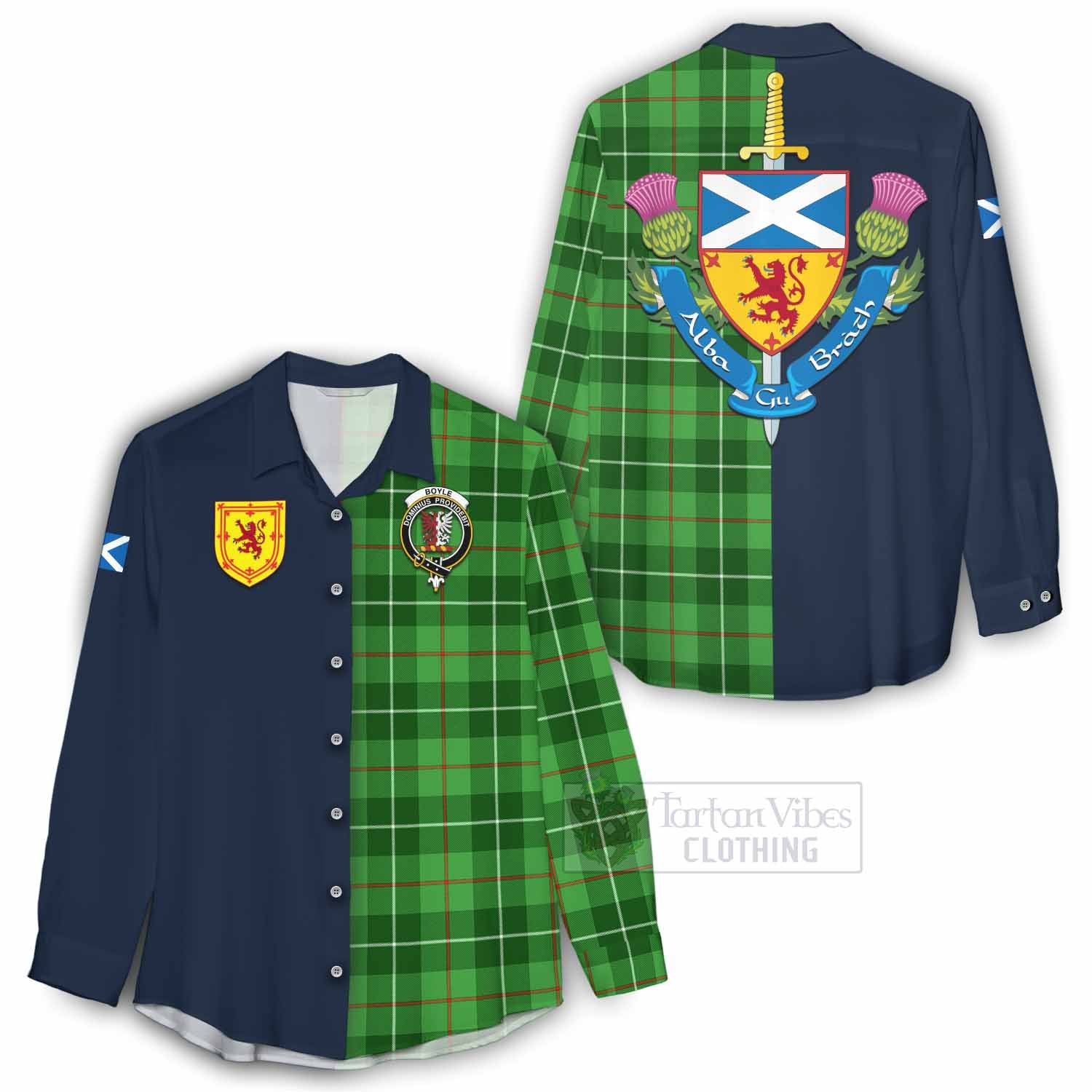 Boyle Tartan Women's Casual Shirt Alba with Scottish Lion Royal Arm Half Style - Tartan Vibes Clothing