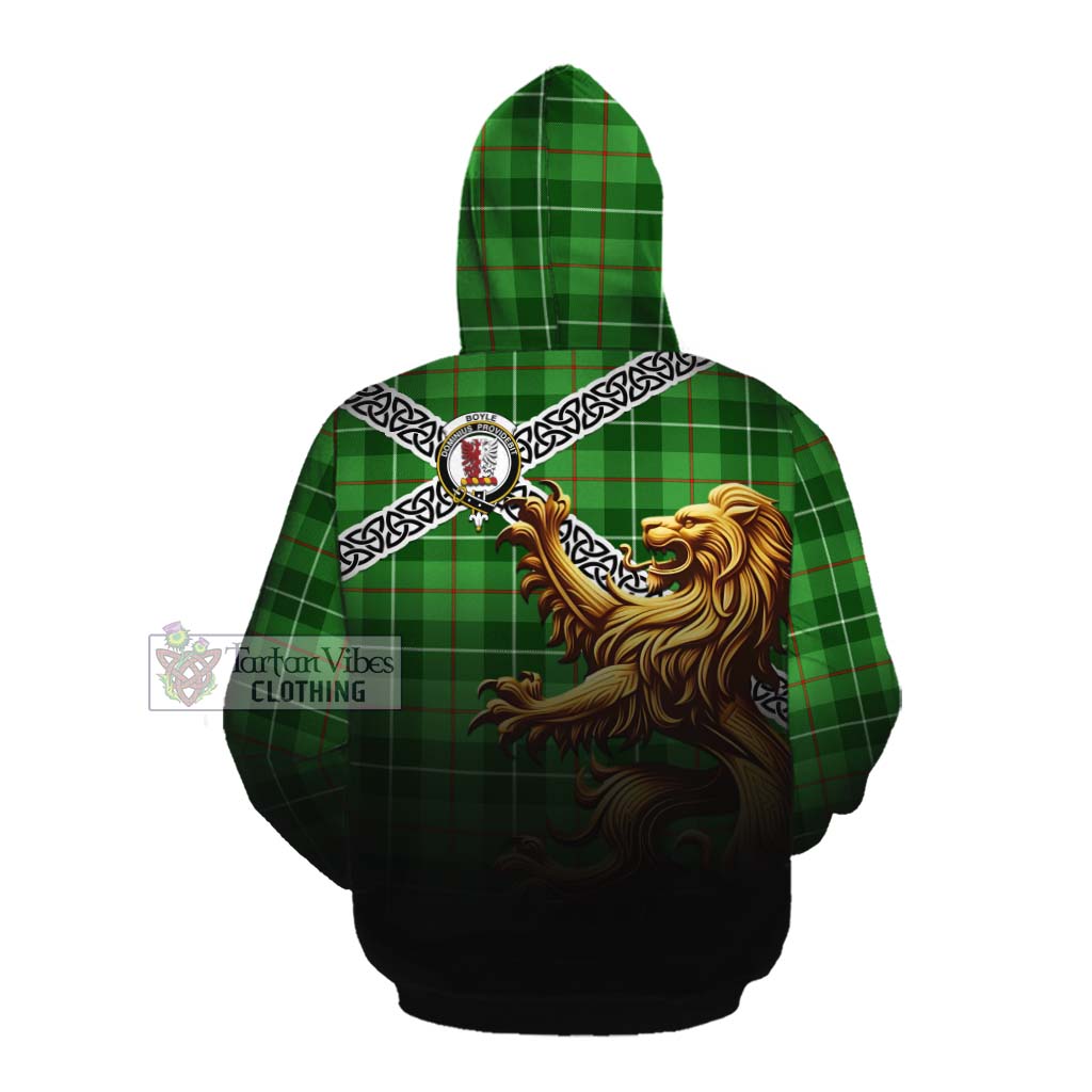 Boyle Crest Tartan Cotton Hoodie with Golden Lion Emblem Celtic Style Pullover Hoodie - Tartan Vibes Clothing