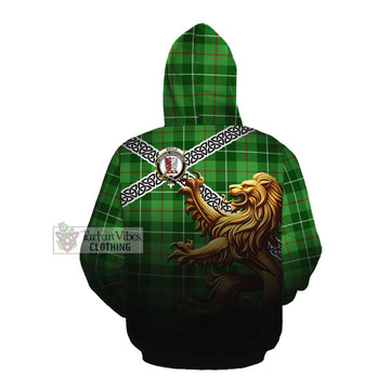 Boyle Crest Tartan Cotton Hoodie with Golden Lion Emblem Celtic Style Pullover Hoodie - Tartan Vibes Clothing