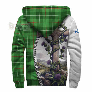 Boyle Tartan Sherpa Hoodie with Family Crest and St. Andrew's Cross Accented by Thistle Vines - Tartan Vibes Clothing