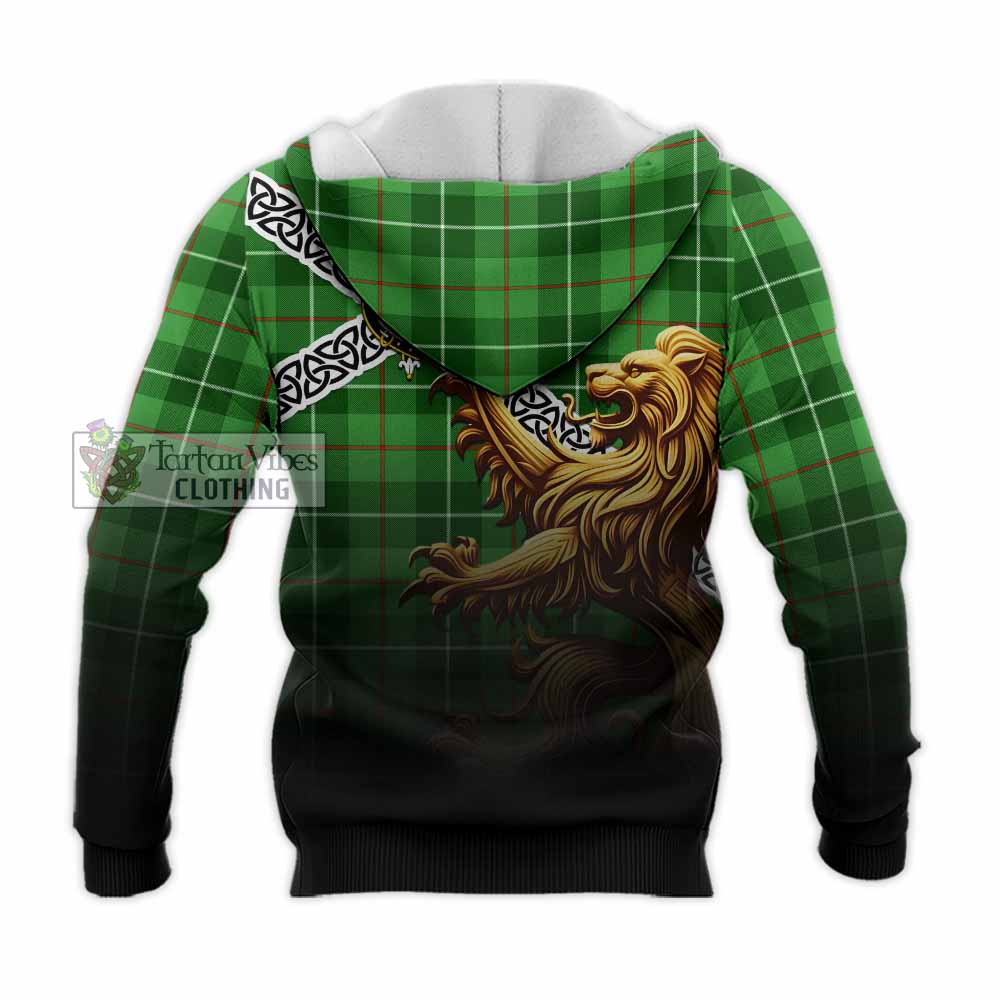 Boyle Crest Tartan Knitted Hoodie with Golden Lion Emblem Celtic Style - Tartan Vibes Clothing