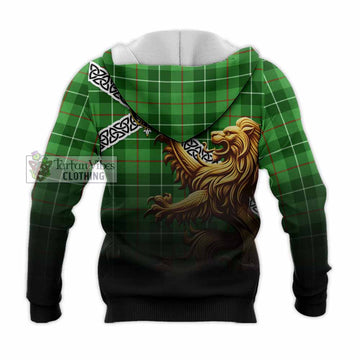 Boyle Crest Tartan Knitted Hoodie with Golden Lion Emblem Celtic Style - Tartan Vibes Clothing