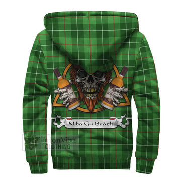 Boyle Tartan Sherpa Hoodie with Family Crest and Bearded Skull Holding Bottles of Whiskey - Tartan Vibes Clothing
