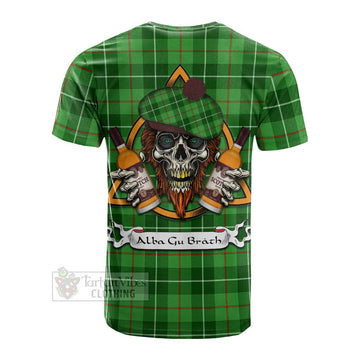 Boyle Tartan Cotton T-shirt with Family Crest and Bearded Skull Holding Bottles of Whiskey - Tartan Vibes Clothing