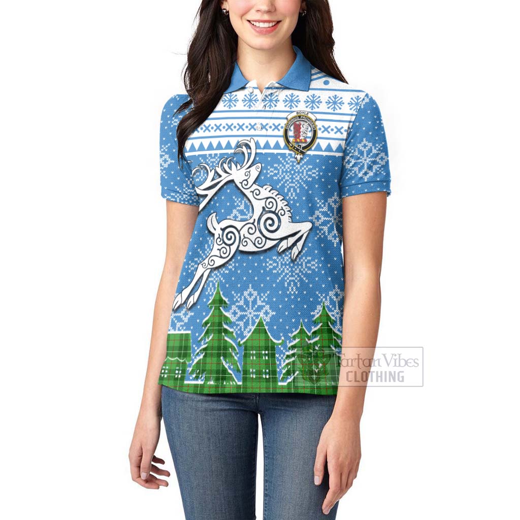 Boyle Clan Christmas Women's Polo Shirt Celtic Reindeer Style - Tartan Vibes Clothing