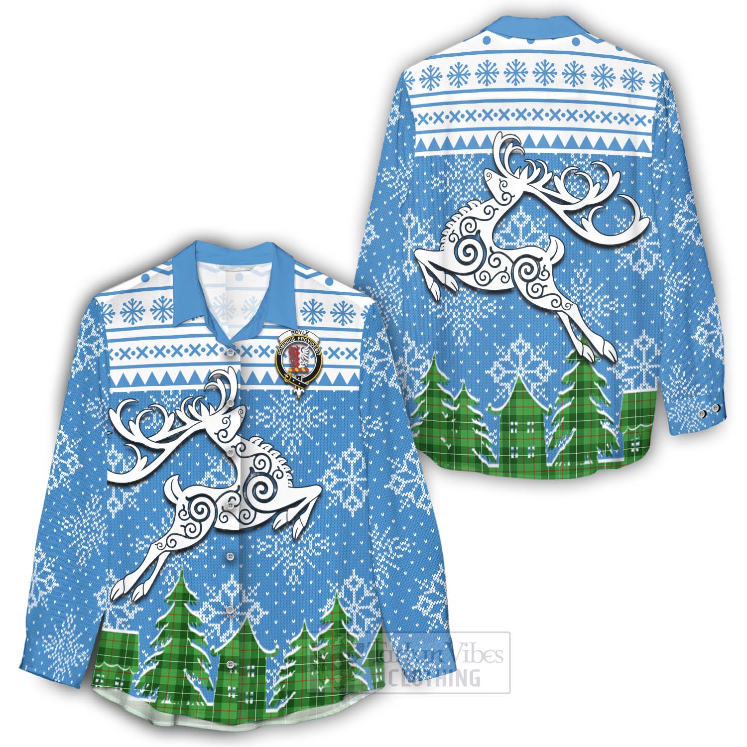 Boyle Clan Christmas Women's Casual Shirt Celtic Reindeer Style - Tartan Vibes Clothing