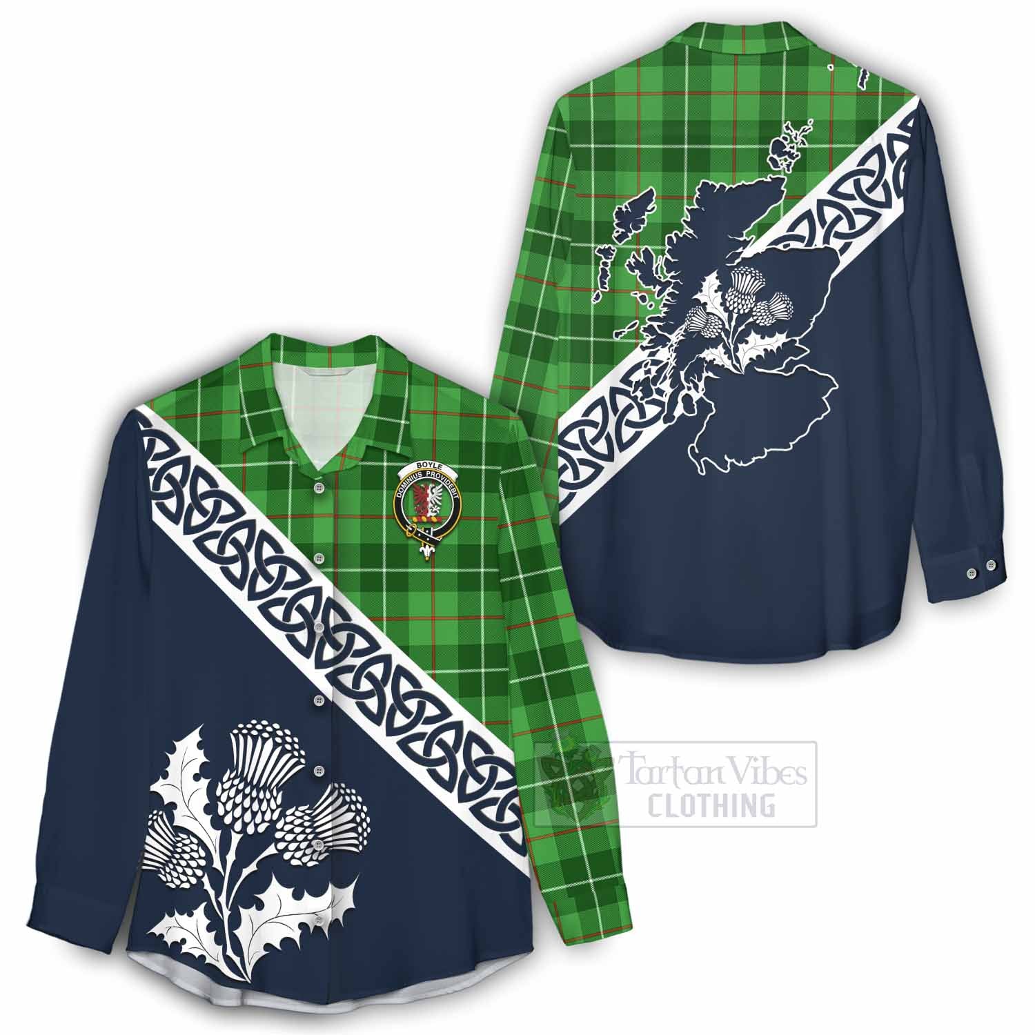 Boyle Tartan Women's Casual Shirt Featuring Thistle and Scotland Map - Tartan Vibes Clothing