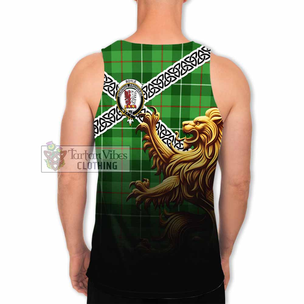 Boyle Crest Tartan Men's Tank Top with Golden Lion Emblem Celtic Style - Tartan Vibes Clothing
