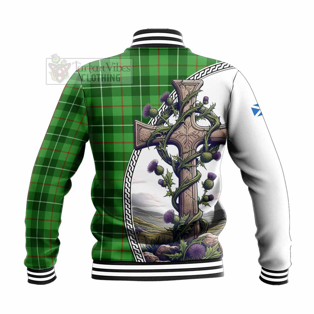 Boyle Tartan Baseball Jacket with Family Crest and St. Andrew's Cross Accented by Thistle Vines - Tartan Vibes Clothing