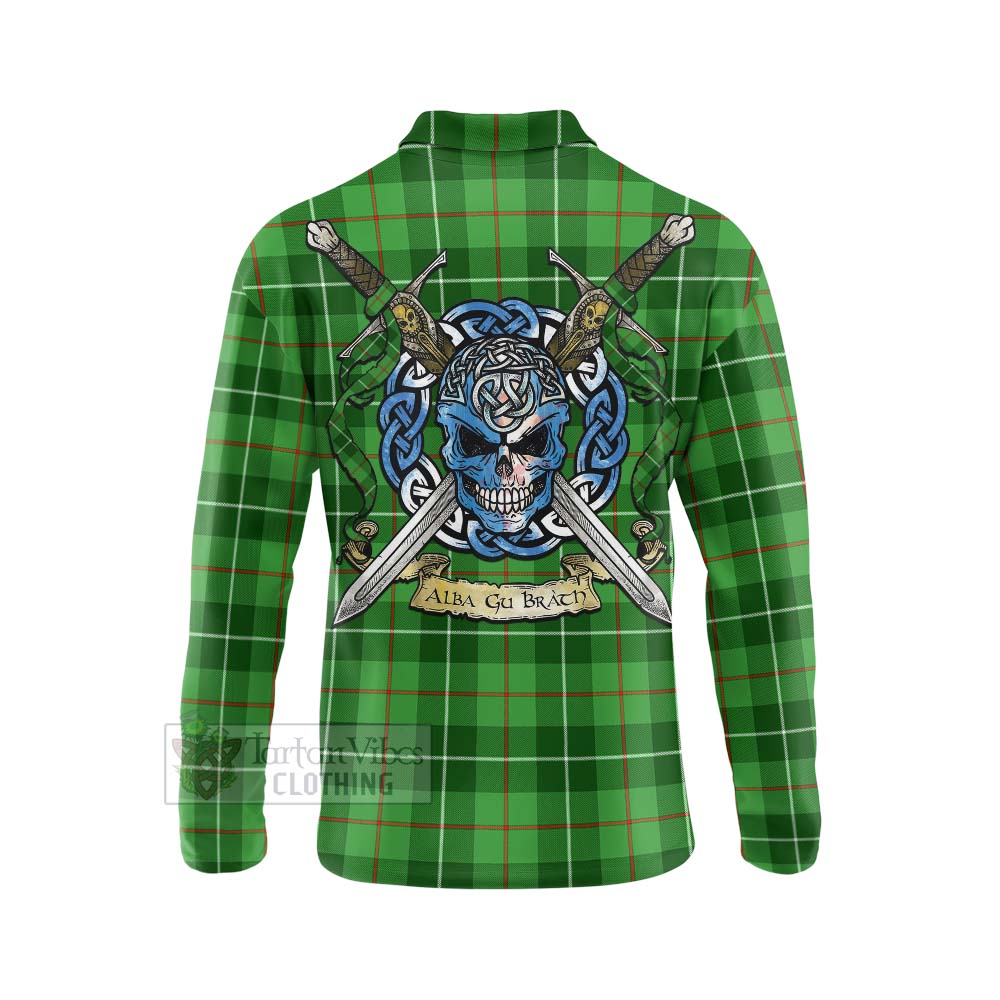 Boyle Tartan Long Sleeve Polo Shirt with Family Crest Celtic Skull Style - Tartan Vibes Clothing
