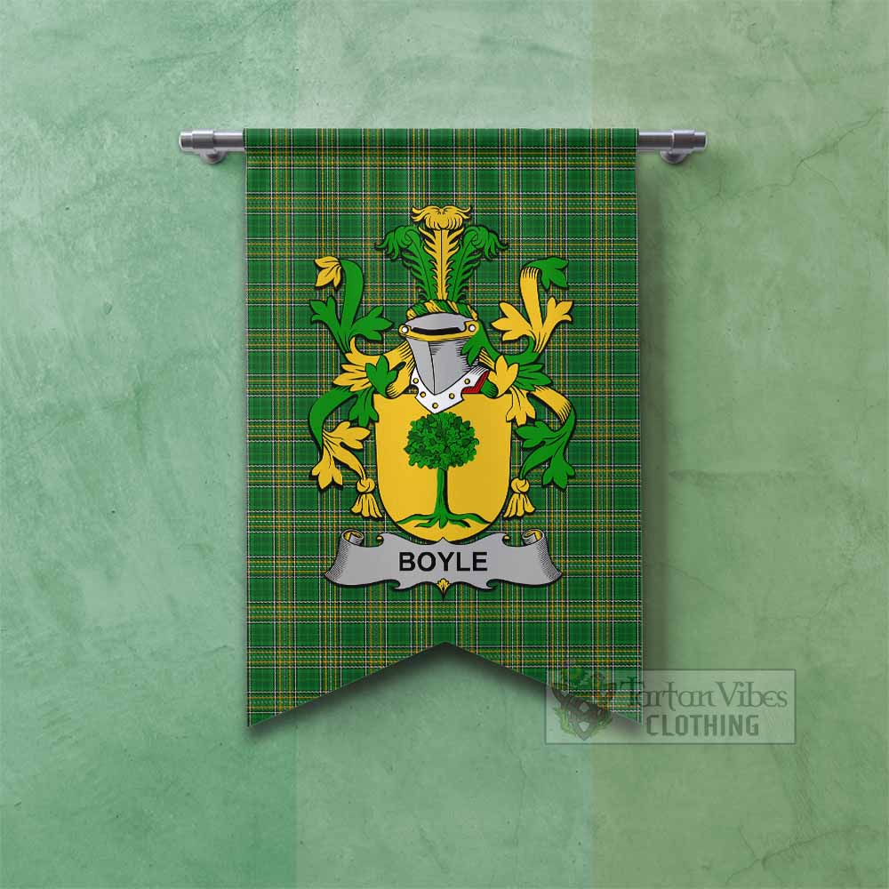 Boyle Irish Clan Tartan Gonfalon, Tartan Banner with Coat of Arms Fishtail - Tartan Vibes Clothing