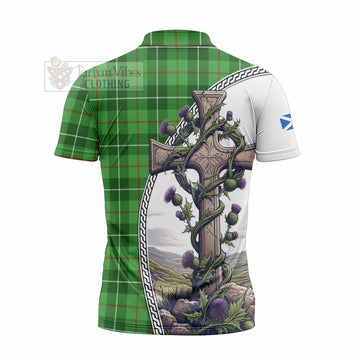 Boyle Tartan Zipper Polo Shirt with Family Crest and St. Andrew's Cross Accented by Thistle Vines - Tartan Vibes Clothing