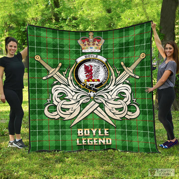 Boyle Tartan Quilt with Clan Crest and the Golden Sword of Courageous Legacy - Tartan Vibes Clothing