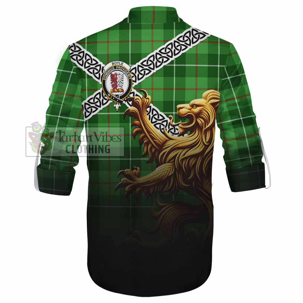 Boyle Crest Tartan Ghillie Kilt Shirt with Golden Lion Emblem Celtic Style - Tartan Vibes Clothing