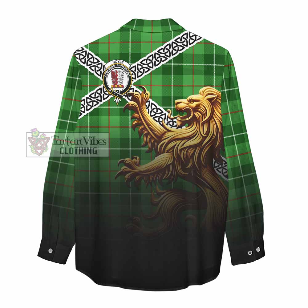 Boyle Crest Tartan Women's Casual Shirt with Golden Lion Emblem Celtic Style - Tartan Vibes Clothing